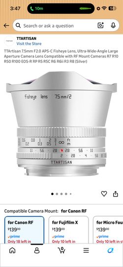 🔥 BRAND NEW TTArtisan 7.5mm F2.0 APS-C Fisheye Lens for Canon RF Mount 🔥