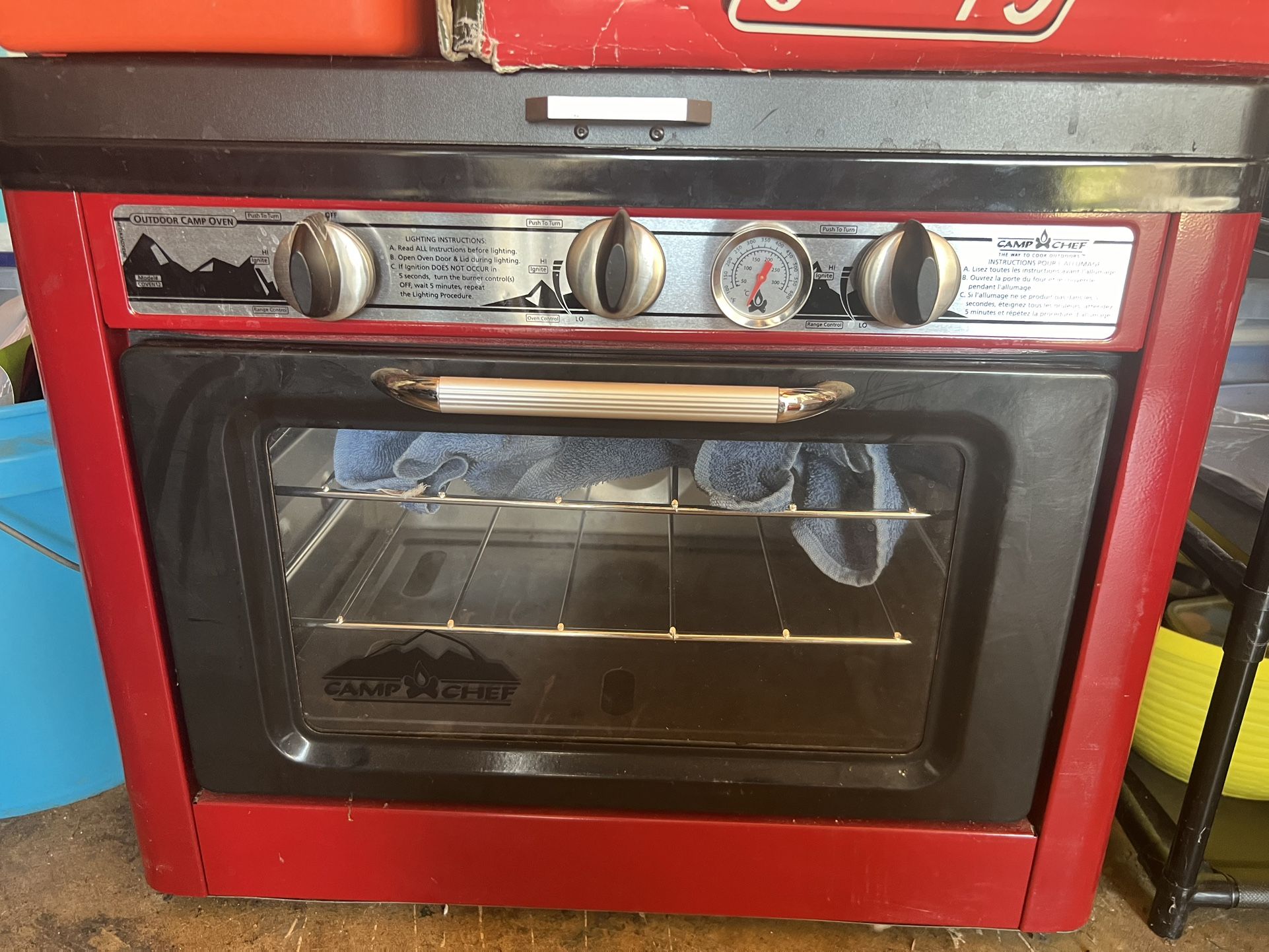 CAMP CHEF, OUTDOOR CAMP OVEN and Kitchen Style Cook Top With Non-Stick Aluminum Griddle, Red