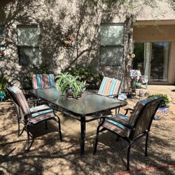 Wrought iron/Glass Table 4 Chairs