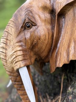 handcrafted wooden elephant head