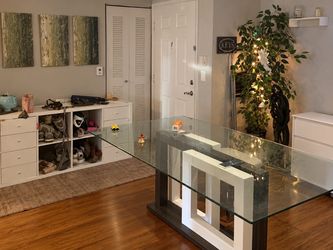 Glass dining room table.