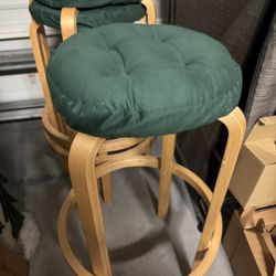 Wooden Stackable Bar Stools With Removable Hunter Green Cushions (Set Of 3) 30 Inches High