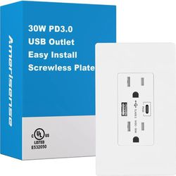 30W PD3.0 USB Wall Outlet, 15 Amp Tamper-Resistant Receptacle with USB Type C & Type A Ports, USB Charger for iPhone/iPad/Samsung/LG/MacBook air, UL