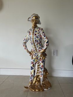40 Inch Italian Harlequin Sculpture – 24K Gold Accents