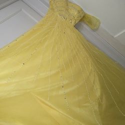 Luxury mermaid Yellow evening dress with cape one shoulder short sleeve prom dress for wedding, engagement, prom parties.