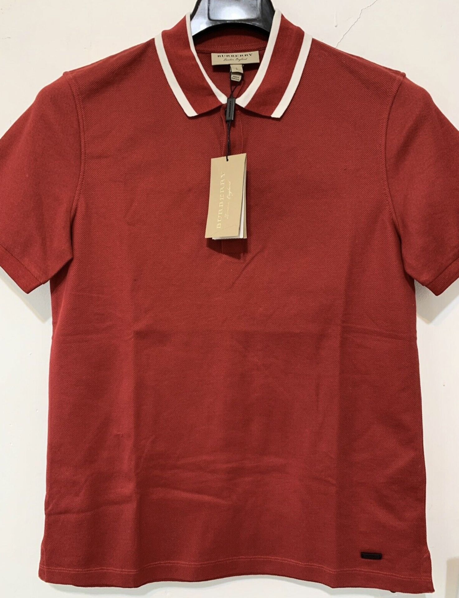 NWT Burberry London Logo Icon Detail Polo Shirt Cotton Fit Red Size S $425