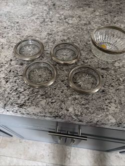 Leonard Silver Plate Crystal Coasters and Bowl Set