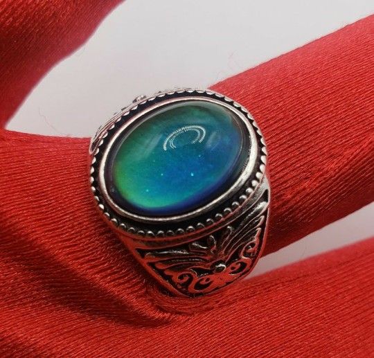 Men and Woman Mood Ring Temperature Change Color Sensitive Glazed Fashon Ring Silver Size 10