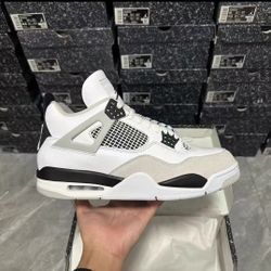 Jordan Air Jordan 4 Retro “Military Black” Leather White Cement Athletic Wearable Mid Top Basketball Shoes Unisex Gray White Black