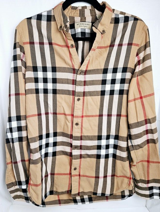 Burberry Shirt House-check Plaid Stretch Cotton Lapwing Woman's Size S Petite