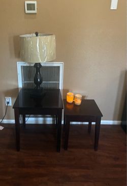 Two end tables with lamp, Cherry wood color
