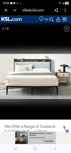Elevon Queen Size Metal Bed Frame with Fabric Upholstered Headboard, Non-Slip Without Noise,Easy Assembly, Grey