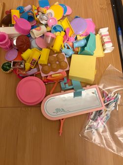 Vintage 80s/90s Barbie Doll Kitchen Accessory Lot - Pots, Plates, Utensils