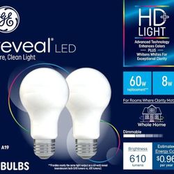 GE Lighting Reveal LED Light Bulbs, 9 Watt (60 Watt Equivalent) HD+ Light, Standard Bulb Shape, Medium Base, Dimmable (2 Pack)


