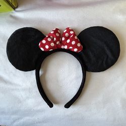 Disney Original Minnie Mouse Plush Ears Headband Classic Red White Polka dot Bow