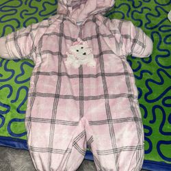 Pink Baby Snowsuit with Bear Design