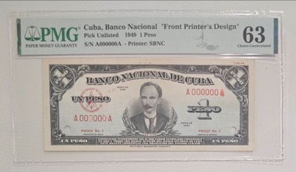 1 peso 1949 cuba front printer's Desingn