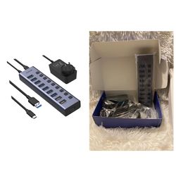 Powered USB Hub 3.0/3.1- Sokiwi USB Hub- Aluminum USB Port Hub Expender- USB C Hub Splitter with Individual On/Off Switches for Laptop/PC