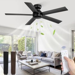 48 Inch Flush Mount Ceiling Fan no Light, Black Ceiling Fan