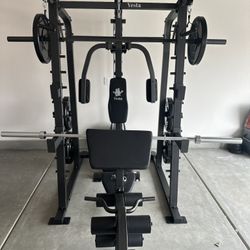 Vesta Fitness Smith Machine 2001 w/Bench Attachment | 230lb Bumpers Weights | 7ft Olympic Bar | Fitness | Gym Equipment | FREE DELIVERY🚚 
