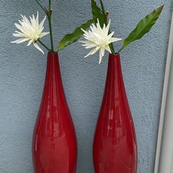 Vases 42 Inches Tall Red With Flowers - Both For $40 Or $25 Each