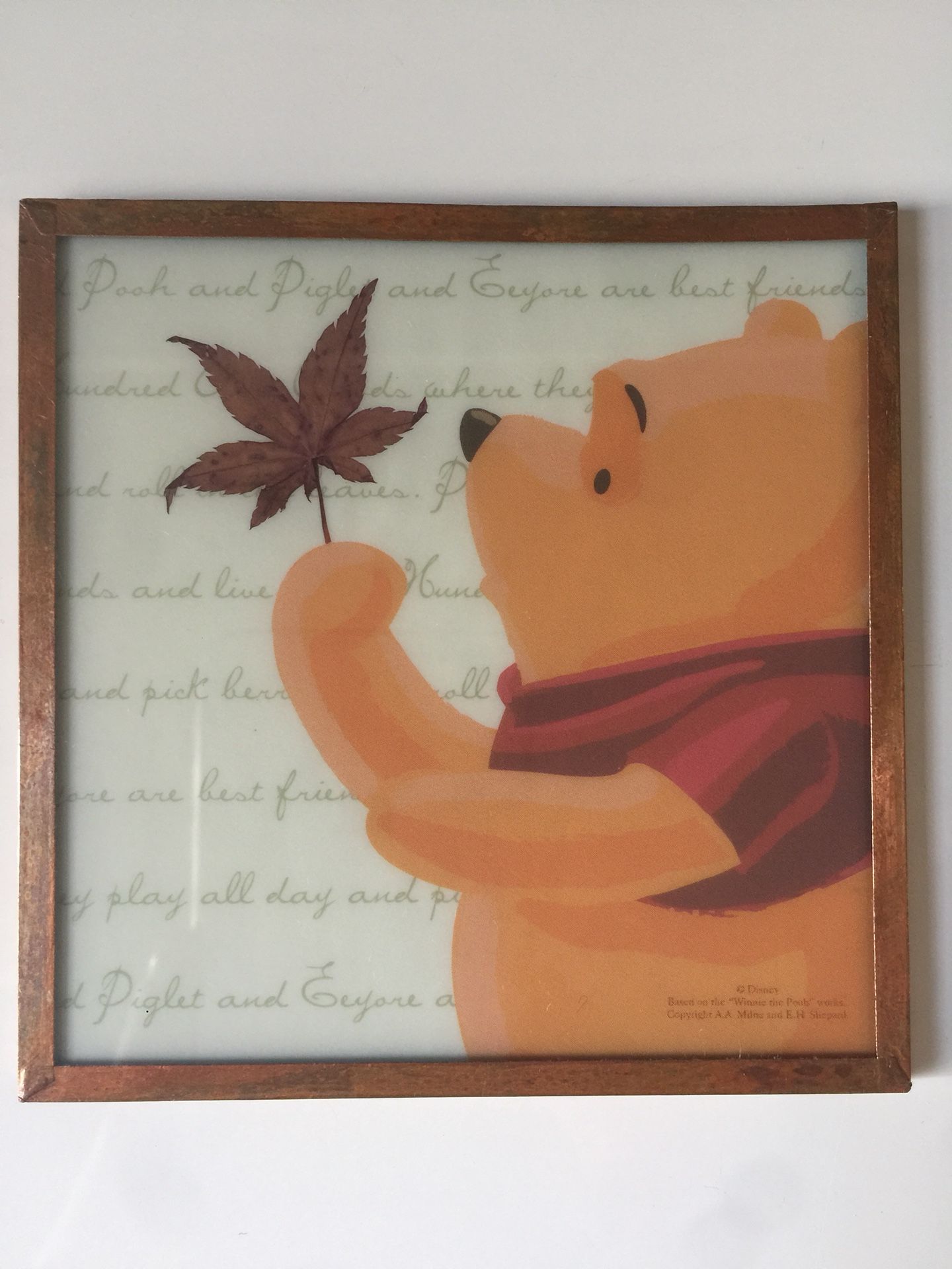 Fall / Autumn Decor - Framed Glass Winnie the Pooh Coasters/ Tile Set