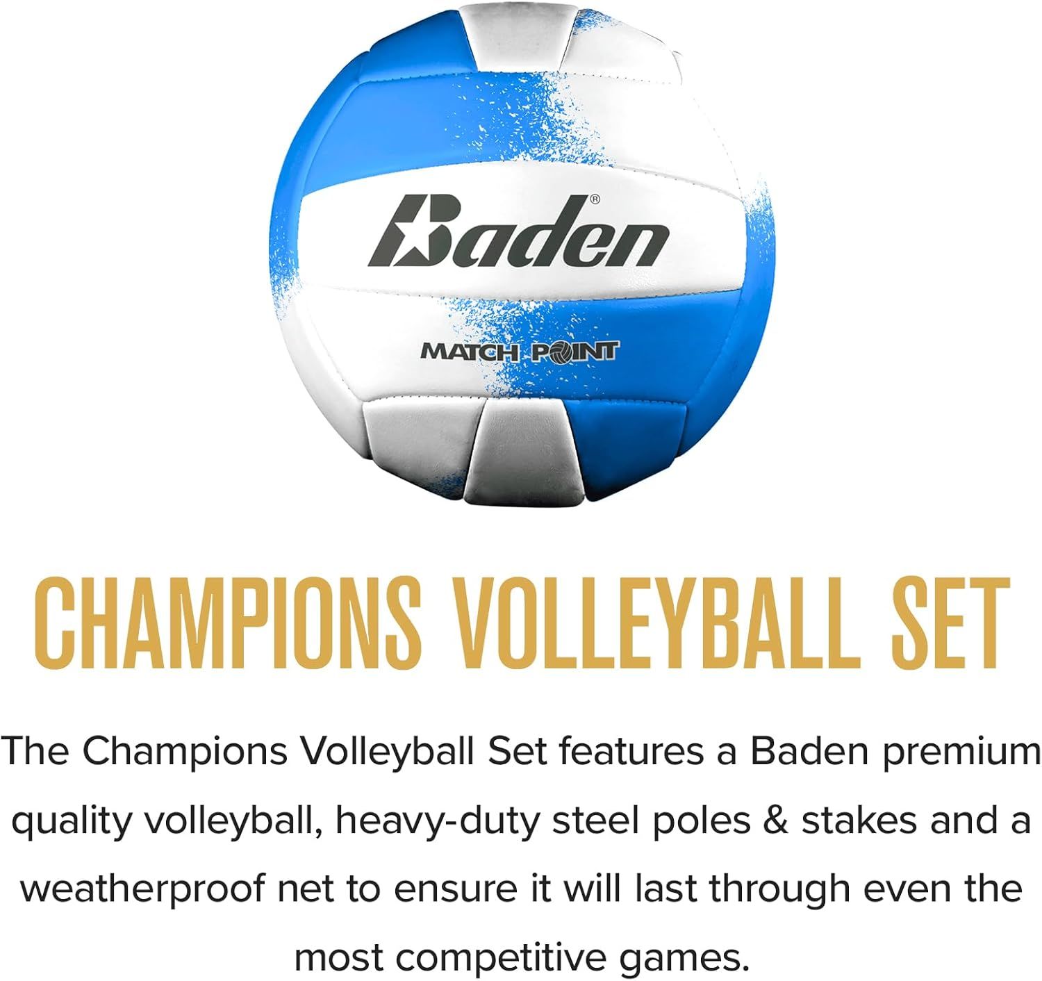 Baden Volleyball Net Set, Volleyball Bag, Adjustable Poles, & Boundary Lines, Portable Volleyball Net for Backyard or Outdoor Activities for Men, Wome