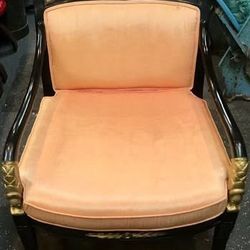 Pink Cushion Black and Gold Wood Chair