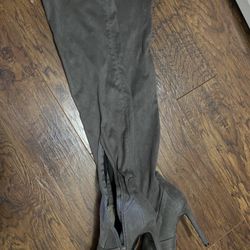 Grey Thigh High Heel Boots 