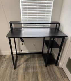 Brand New 39.5" Computer Desk with Monitor Stand & Built-in Charging Station – Black (Fully Assembled!)