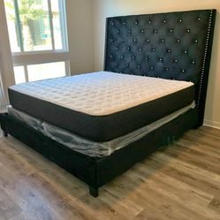 TUFTED HEADBOARD BRAND NEW QUEEN PILLOWTOP MATTRESS AND BOXSPRING SAME DAY DELIVERY 