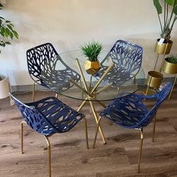 Blue Gold Glass Dining Set