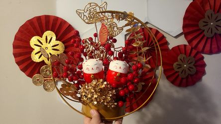 Lldouble Lucky Cat Red Flower Hoa Tet