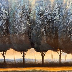 Coaster Shellacked Oil Painting  Of Trees 