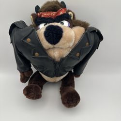 Vintage Taz Tasmanian Devil Plush 1989 Mighty Star Biker Jacket Bandana  9"