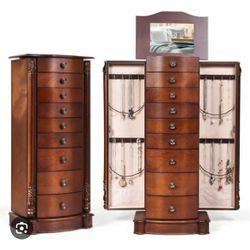Jewelry Cabinet Armoire Jewelry Box Storage Chest Stand Organizer Wood Christmas Gift