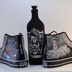 Custom CONVERSE  & Ceremic Bottle and Sneakers LAS VEGAS RAIDERS EDITION 