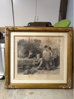 “Patience” by Laurah Haerlin 1879 Antique Print Matted Framed - 36.5”W x 26.5”H