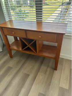 Cherry Wood Console Table with 2 Drawers & Built-in Wine Rack