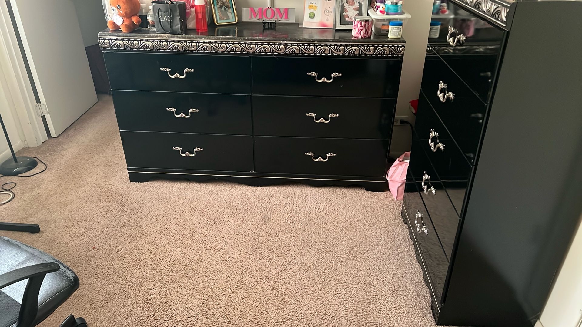Ashley Black And Marble Long Dresser