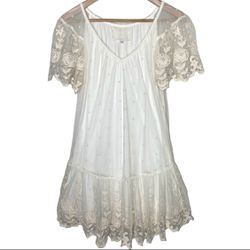 Johnny Was Love Lace White Flutter Sleeve Mini Dress Lace & Mesh Overlay size XS