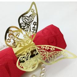 100 Pcs Napkin Rings Laser Cut Butterfly Shape Foil Paper Napkin Holder for Weddings Party Serviette Table Decoration Restaurant (Gold)
