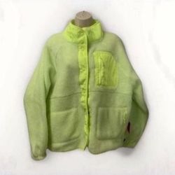 ✨New With Tags ✨ Women Large Sherpa Fleece Jacket Fluorescent Yellow Green Puma Snap Buttons