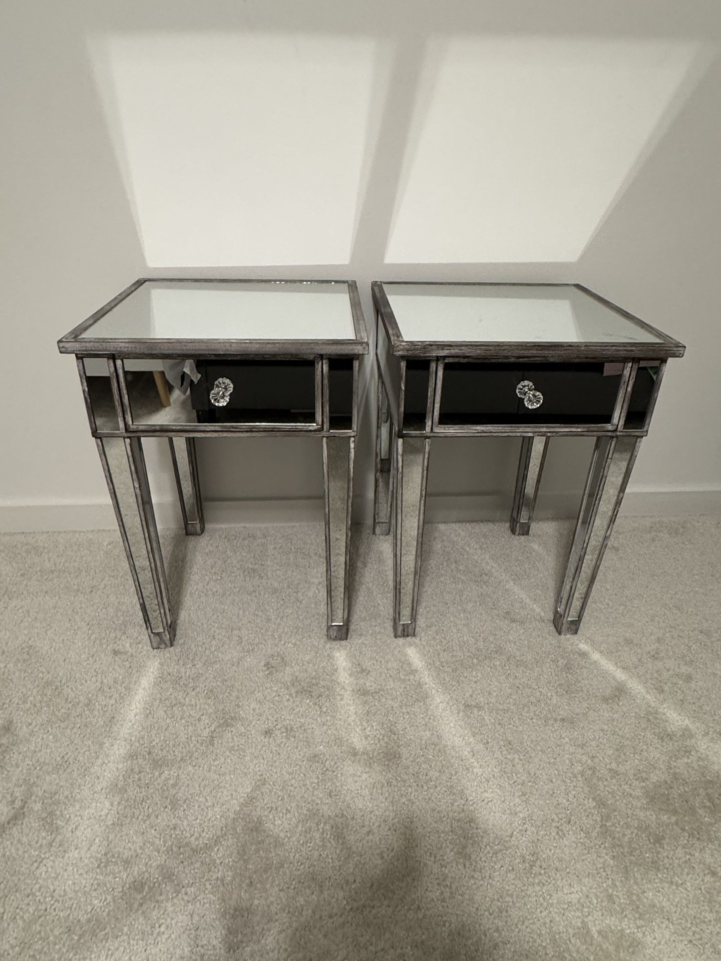 Two Mirrored Silver Side Tables