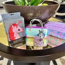 Unicorn Purse,unicorn Pencil Case,and Unicorn Snap On Bracelet And A Unicorn Charger