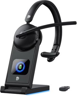 Wireless Headset with Mic for Work, Wireless Headset with Microphone (Noise Cancelling), Smart Mult-Func Dock, 65H Worktime&Fast Charge Bluetooth Head