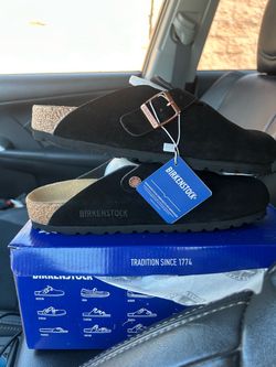 Birkenstock Boston Black Suede Clogs