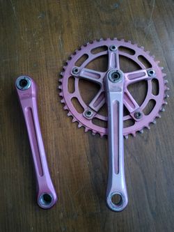 Vintage 80s Shimano 600 3pc Cranks Faded Red Anodize 