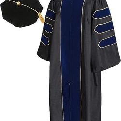 Tnghui Unisex Deluxe Doctoral Graduation Gown and 8 Sided Tam Package with Gold Piping