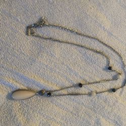 White House black market glass bead & silver color metal chain necklace with stone teardrop pendant